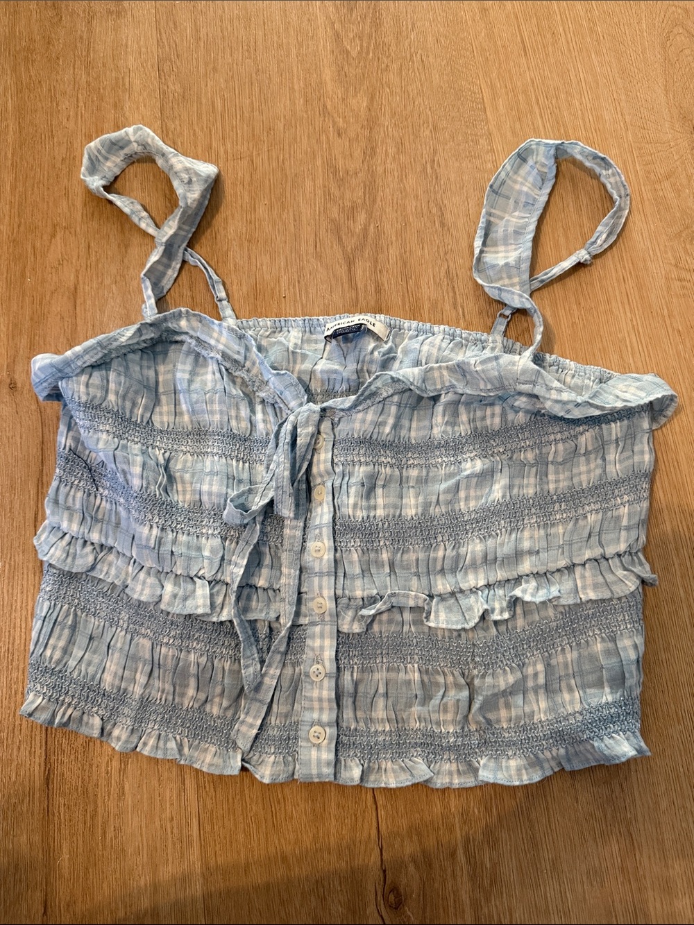 American Eagle Light Blue Smocked Ruffle Cami Top